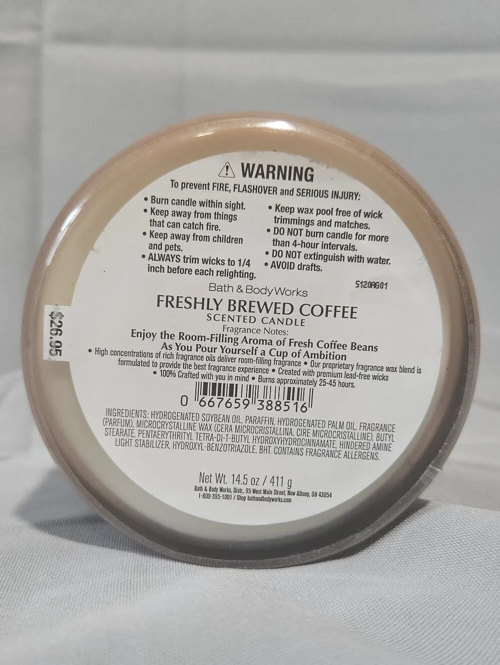 BATH & BODY WORKS FRESHLY BREWED COFFEE 3 WICK CANDLE Warm Cozy Scent Brand New!